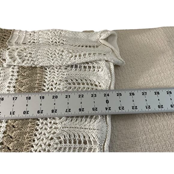 Beach Lunch Lounge Collection Womens Medium Cream Tan Striped Sweater Open Knit - Picture 5 of 9